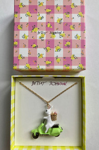 Official BETSEY JOHNSON Easter Rabbit Bunny On Scooter Necklace