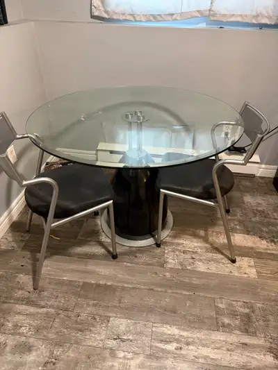 Glass top Chrome dinning table + 2 chairs, View more