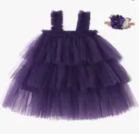 6 Six Month Baby Girl Dark Purple Tutu Tulle Dress w/ Headwear