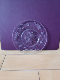 Pressed Glass Dessert Plates With Etched Flowers & Star Burst