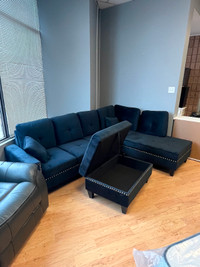 Velvet sectional with ottoman storage on clearance sale