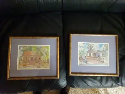 Set of watercolour prints by Jill Walker, professionally matted and framed. Purchased in Barbados ar...