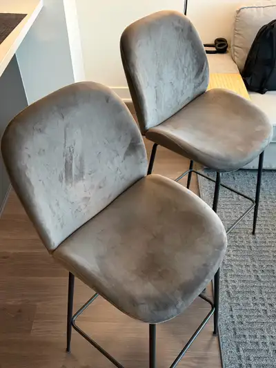 Set of 2 Structube Judith Velvet Counter Stools - Grey, View more