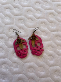 Vintage pink skull earrings