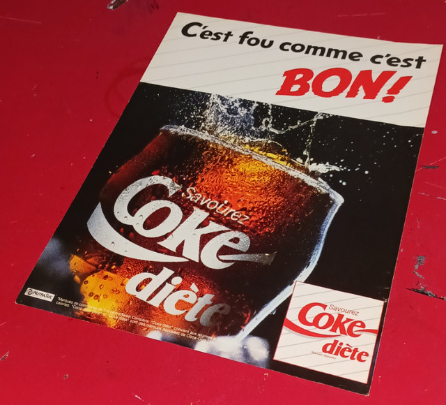 ANNONCE RETRO COKE DIETE ANNEE 80 VINTAGE COCA COLA FRENCH AD dans Art et objets de collection  à Ville de Montréal