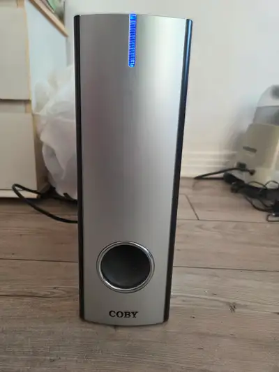 C'est un caisson de basses (subwoofer) amplifié de marque Coby,, View more