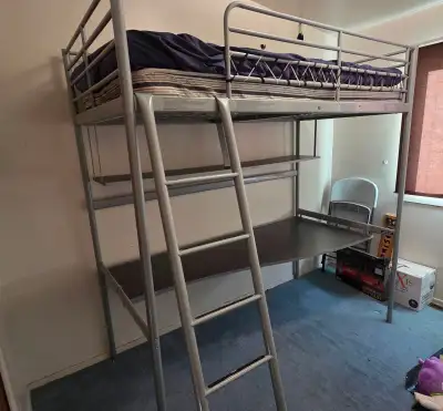 IKEA Svarta Loft twin bed with bookshelf and desktop, View more