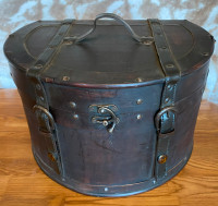 Vintage 1930s French Wood with Leather Hat Box