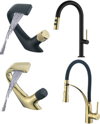 Brand name Faucets in black and gold.  Brand new with warranty