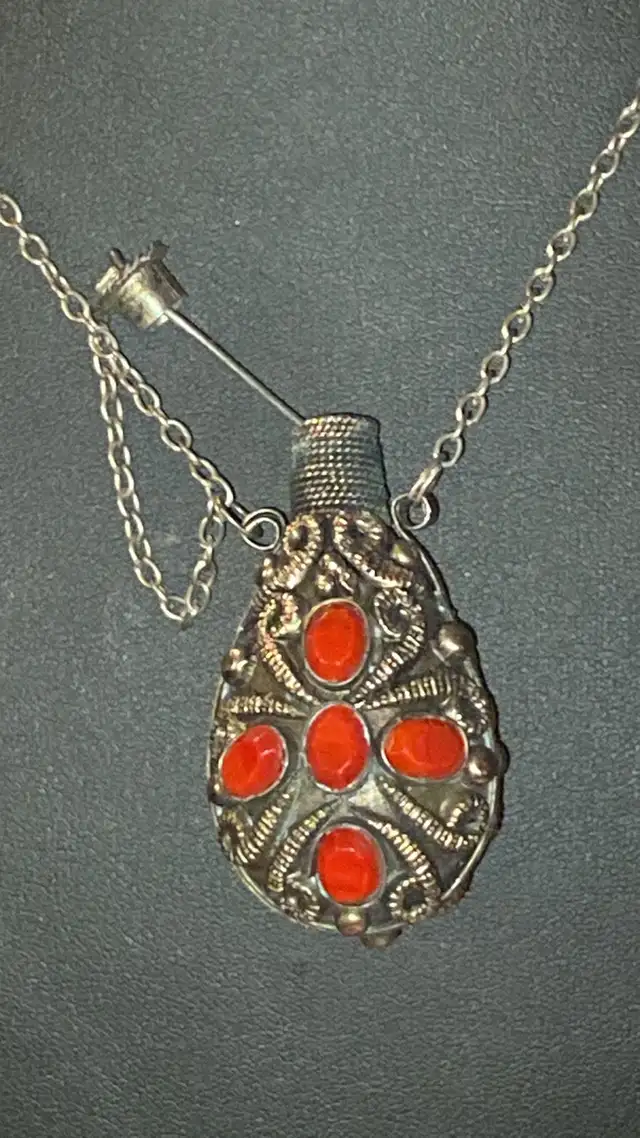  Tibetan or Nepalese Beaded Metal Snuff or Scent Bottle Necklace62863728125315122