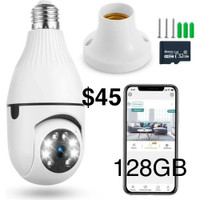 Wifi smart camera bulb, with FREE 128GB memory, free app compati