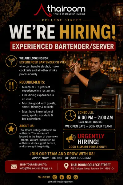 Experienced Bartender / Server Wanted (Urgent Hiring), View more
