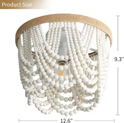 White Boho Wood Bead Chandelier 3-Light Ceiling Fixture for Bedr, View more