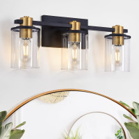 3 Light Bathroom Vanity Light Fixtures (Black and Gold) - New