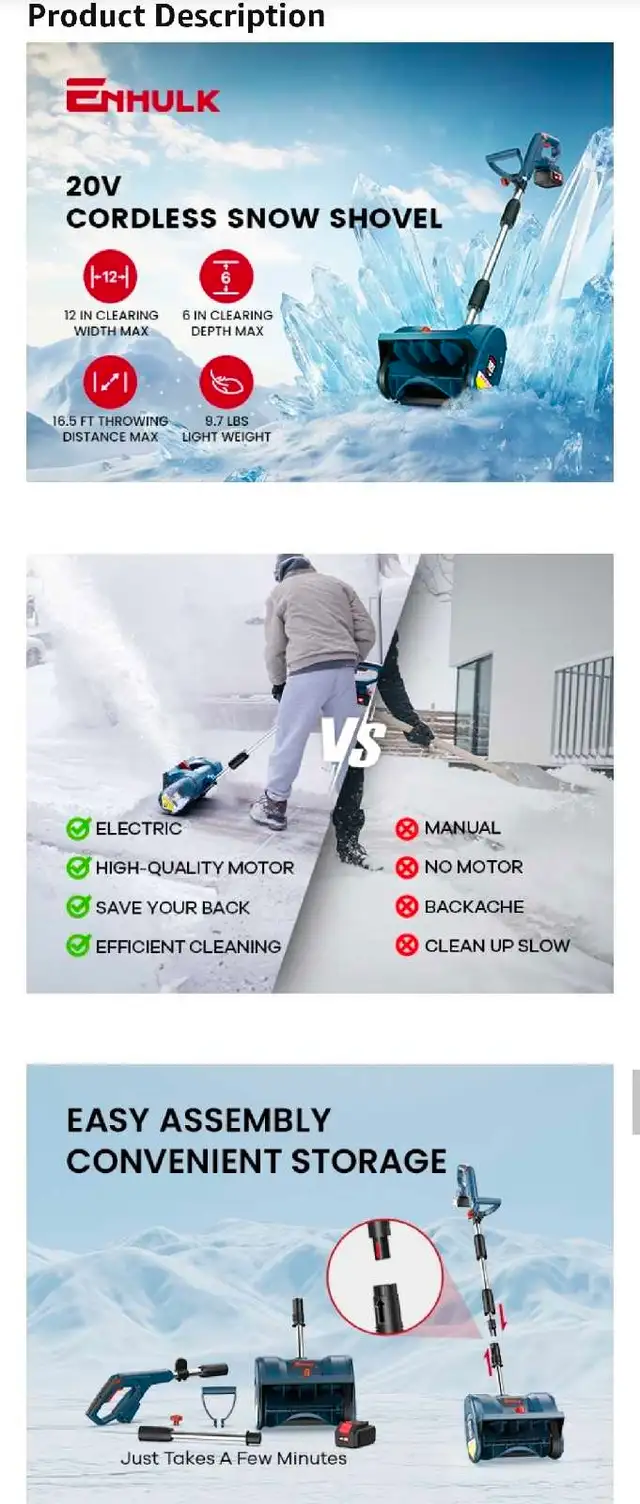 Enhulk Cordless Snow Shovel- Snow Blower in Snowblowers in City of Toronto - Image 9