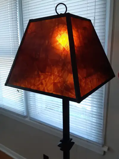 Excellent condition. 62"H. Shade is 14" x 14". Heavy base. Price is firm.