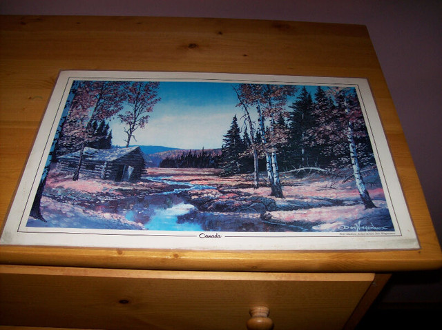 painting/laminated Canada place mat/rustic homestead/ dans Art et objets de collection  à Région des lacs Kawartha - Image 2