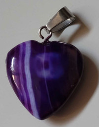Purple Stripped Heart Agate Stone Pendant 