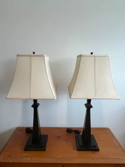 Two Pottery Barn table lamps with shades. $100 for both