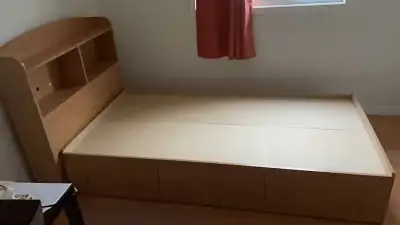 Wooden bed with drawers and headboard Twin size, View more