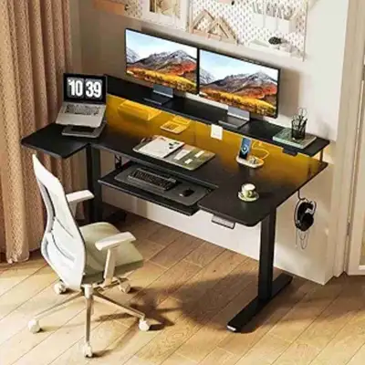  U Shaped Electric Standing Desk with Keyboard Tray, , View more