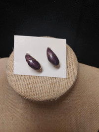 Purple and Gold Tone Metal Drop Earrings