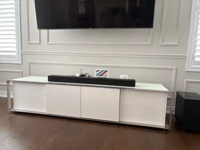 Mobilla Modern White and Chrome Media & Entertainment Unit -Grea, View more