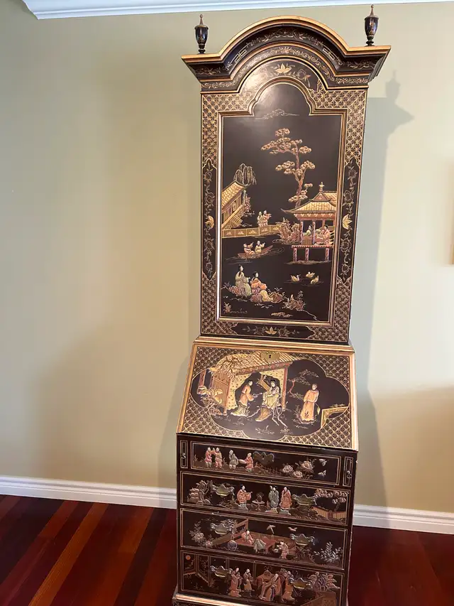 Antique Chinoiserie Secretary Desk Cabinet - Solid Wood in Hutches & Display Cabinets in Edmonton - Image 2