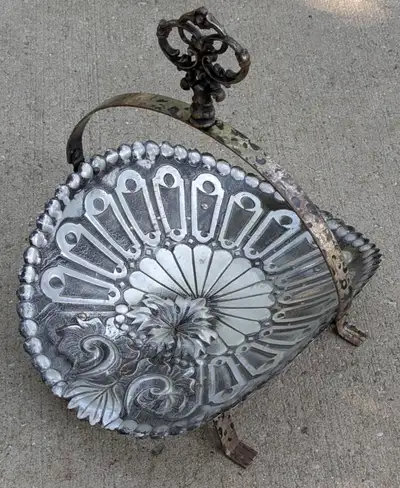 Sweet Vintage Sterling Ind. Embossed Steel Fireplace Log Caddy!, View more