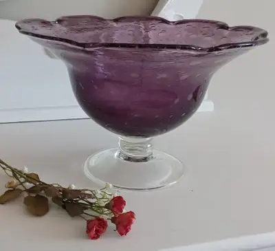 Large, Purple Glass, Footed Bowl, View more