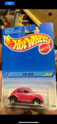 Hot Wheels Pink VW Bug 7 spoke Blue Card 1995 vintage Volkswagen