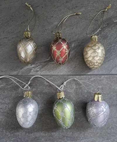 Set of 6 Egg Shaped Hanging Ornaments, View more