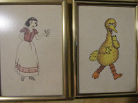 DISNEY Sesame Street Vintage Hand Drawn Art Big Bird Snow White