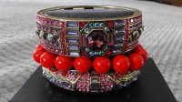 Heidi Daus 3 piece multi crystal Coral bracelet set