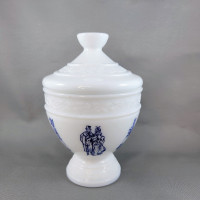 Milk Glass Covered Candy Dish Vintage Bowl Marked “W” Embossed W