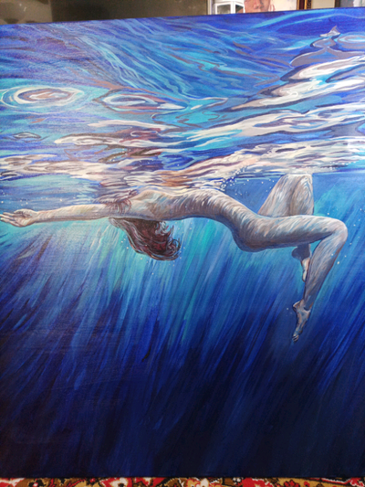 Swimming girls original oil painting 40" by 40" , View more