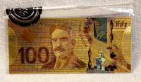 Billet de 100$ gold foil de collection. Canadian 100$ gold foil.