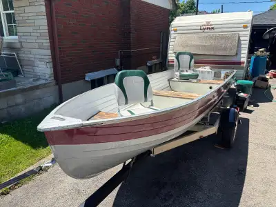 For Sale: 14' Aluminum Fishing Boat with 5 1/2 hp Johnson outboard including gas tank/hose. NO TRAIL...