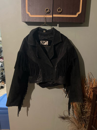 ADA Leather jacket crop with fringe
