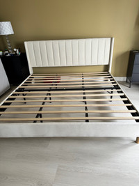 King cream suede platform bed frame 