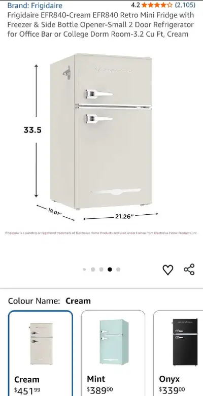 RETRO CREAM - Frigidaire 2-Door Mini Fridge with Freezer, View more