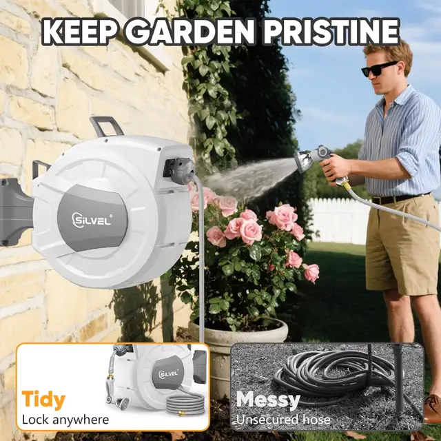 SILVEL Retractable Garden Hose Reel – 105 ft in Outdoor Tools & Storage in Oshawa / Durham Region - Image 3