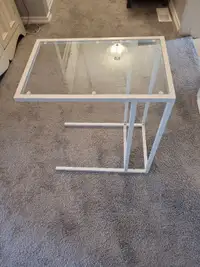 White metal side table with glass top