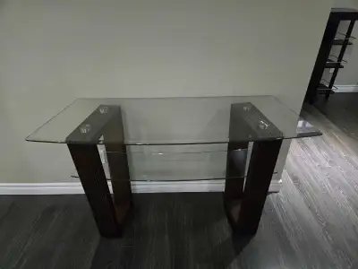 Modern Glass Console Table with Dark Brown Wood Frame, View more