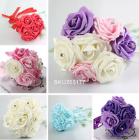 Lovely Bridesmaids Bouquet Foam Rose Rhinestone Ribbon - New