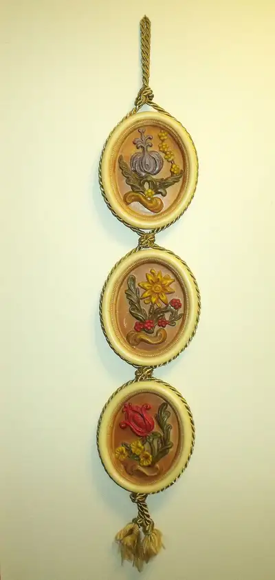 3 VINTAGE WAX WALL HANGING OF FLOWERS, View more