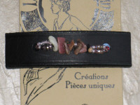 Pince à cheveux (barrette clip),artisanat français,cuir, pierres
