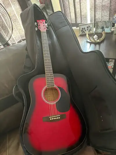 Jay Turser red sunburst acoustic guitar with case , View more