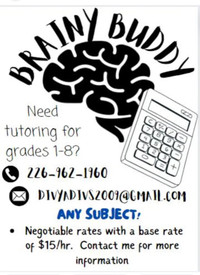 Tutoring offered for grades 1-8 by high school IB prep student