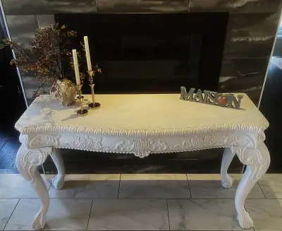 Grand French Provincial Whitewashed Sofa Table, View more